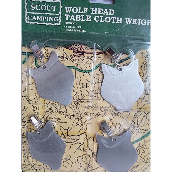 BSA Boy Cub Scout Wolf Head Table Cloth Weights Stainless Steal 4 Pack New - Picture 4 of 5
